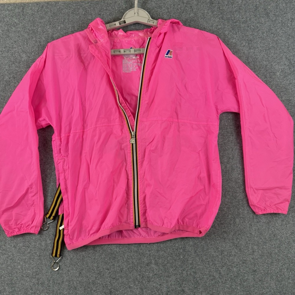 K-WAY Rain Windbreaker Jacket Bright Hot Pink Neon Nylon Kid's 12Y‎